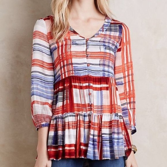 Anthropologie Tops - Anthropologie Maeve M printed plaid rayon blouse